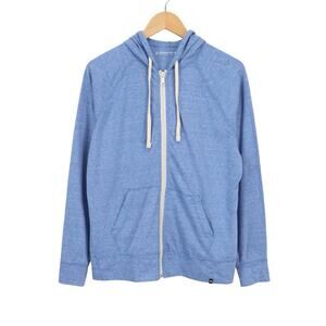 American Giant Lightweight Blue Zip-Up Hoodie with Cream Drawstrings